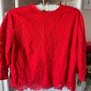 H&M Red Lace Blouse 3/4 Sleeve Size 6